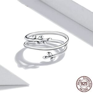 NEW 925 Sterling Silver Adjustable Leaf Ring